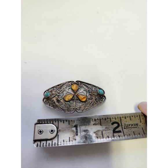 Vintage filigree sterling silver brooch - Picture 2 of 4